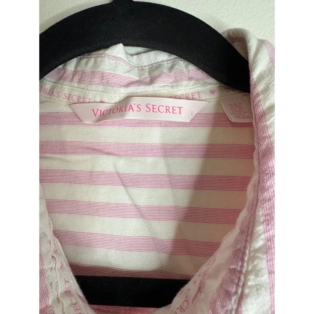 Victoria's‎ Secret Pink White Striped Cotton Button Down Nightshirt Medium